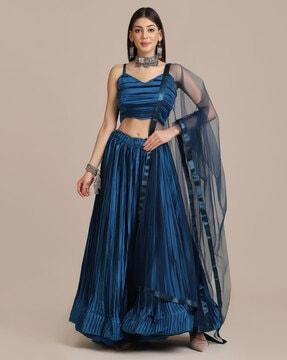 pleated flared lehenga choli set with dupatta