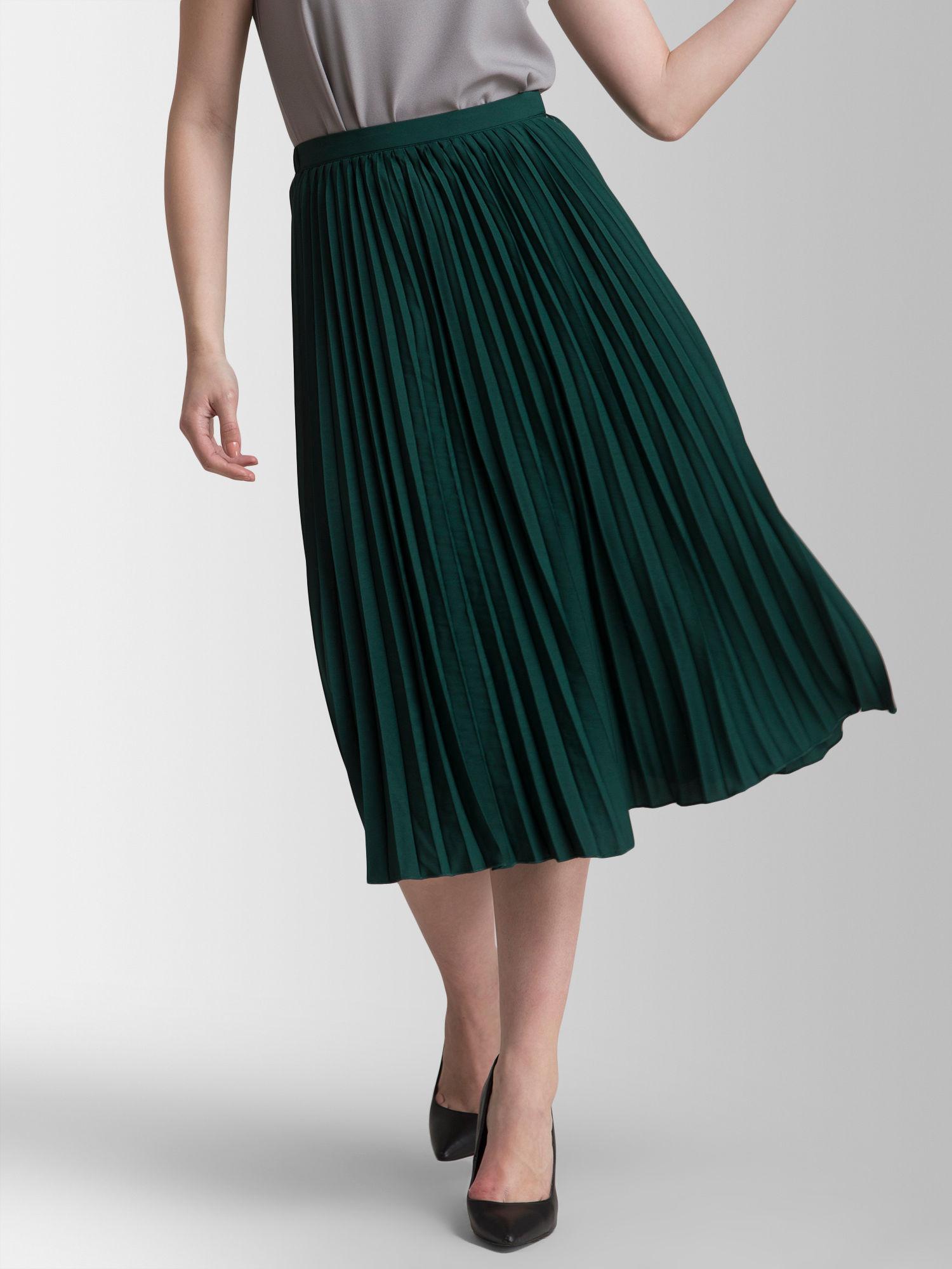 pleated flared midi skirt - green