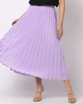 pleated flared midi skirt