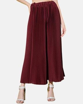 pleated flared palazzos