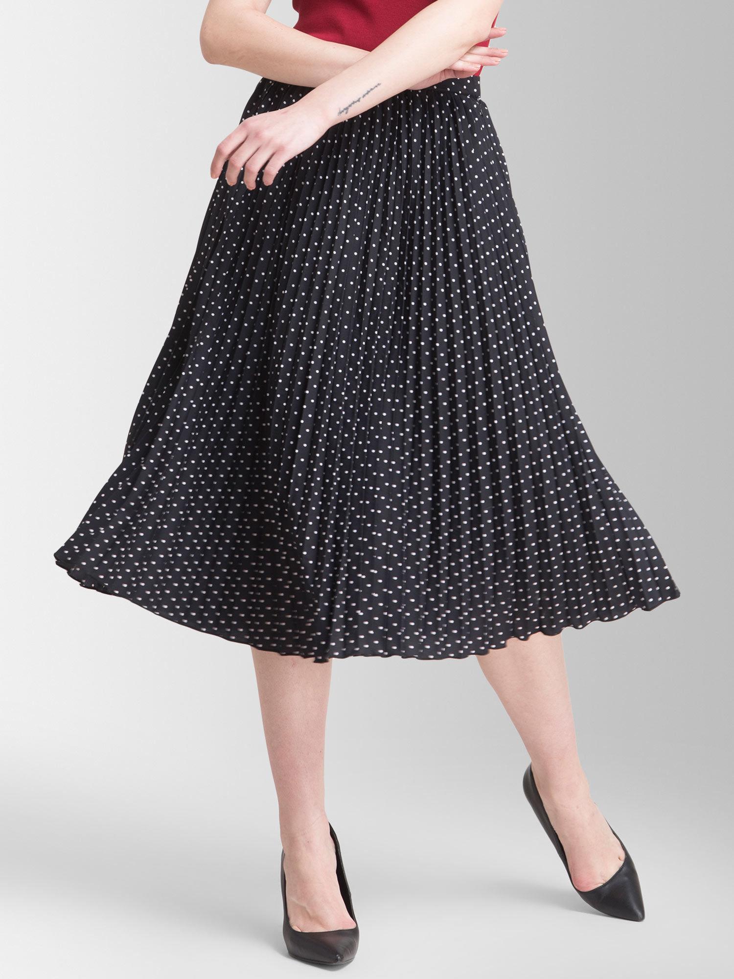 pleated flared polka midi skirt - black and white