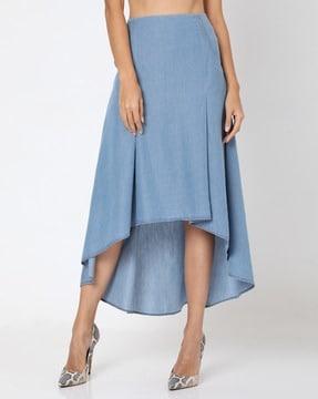 pleated flared skirt with dipped hemline