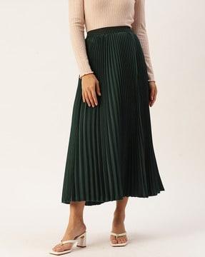 pleated flared skirt with elasticated waist