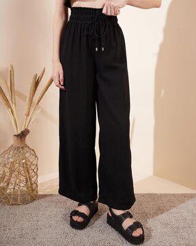 pleated flared trousers with elasticated drawstring waist