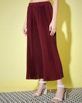 pleated flat-front palazzos with elasticated waist