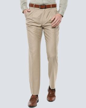 pleated-front mid-rise trousers