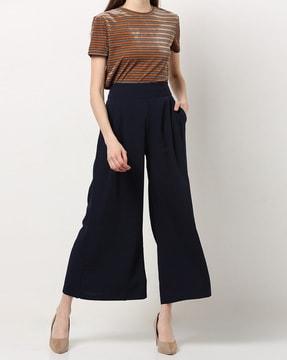 pleated-front palazzo pants