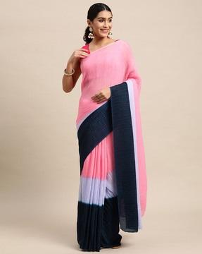 pleated georgette saree with contrast border