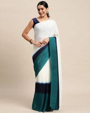 pleated georgette saree with contrast border