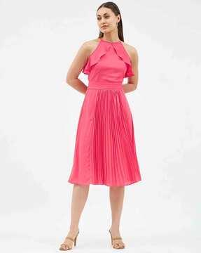 pleated halter-neck dress