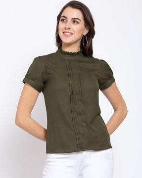 pleated high-neck fitted top