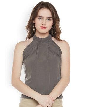pleated high-neck top