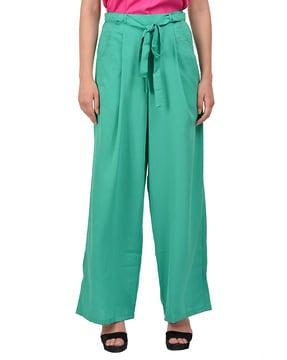 pleated high-rise pants with tie-up