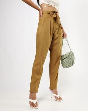 pleated high-rise trousers with tie-up