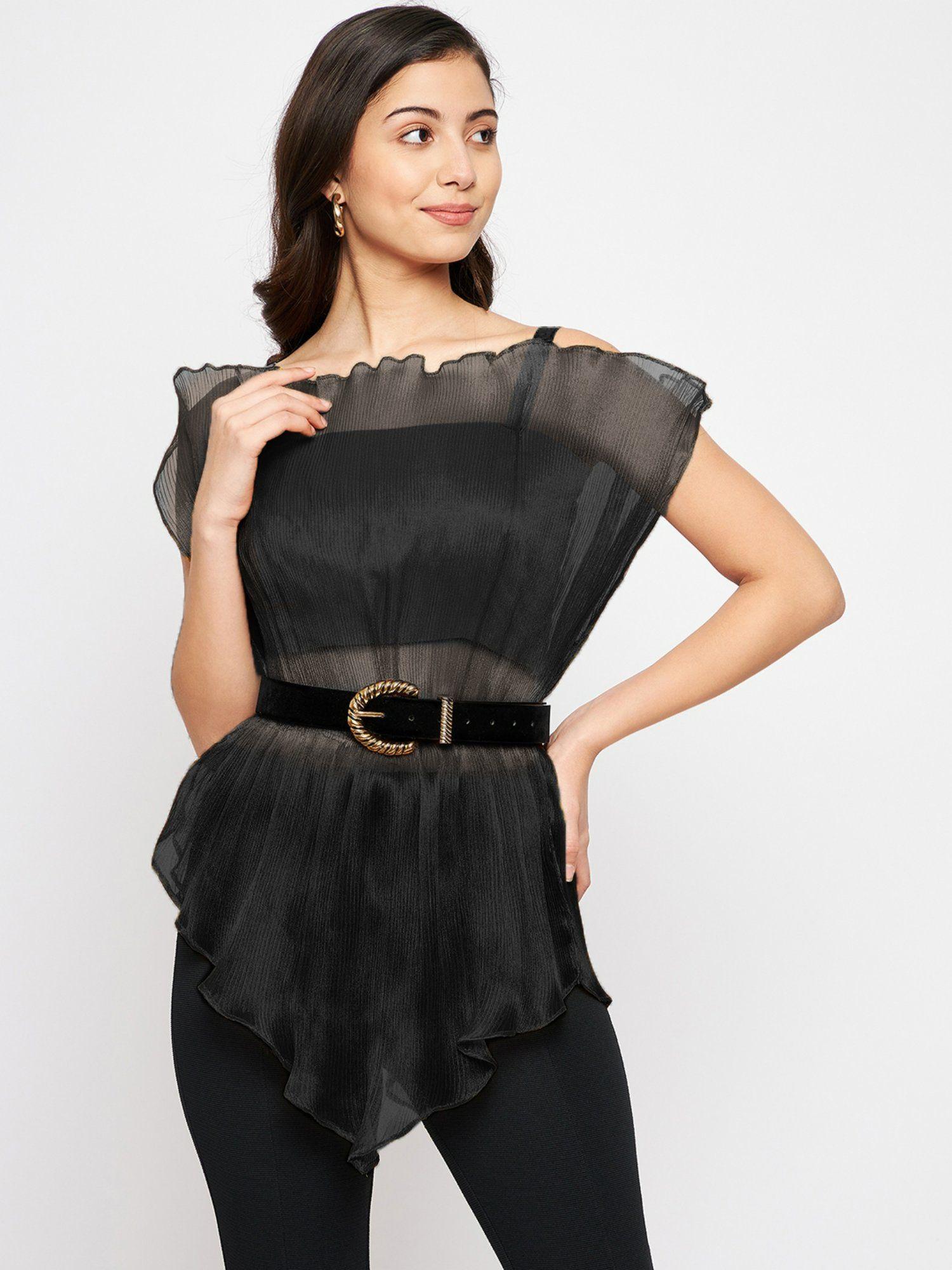 pleated hourglass top-black