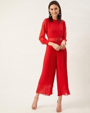 pleated jumpsuit with belt