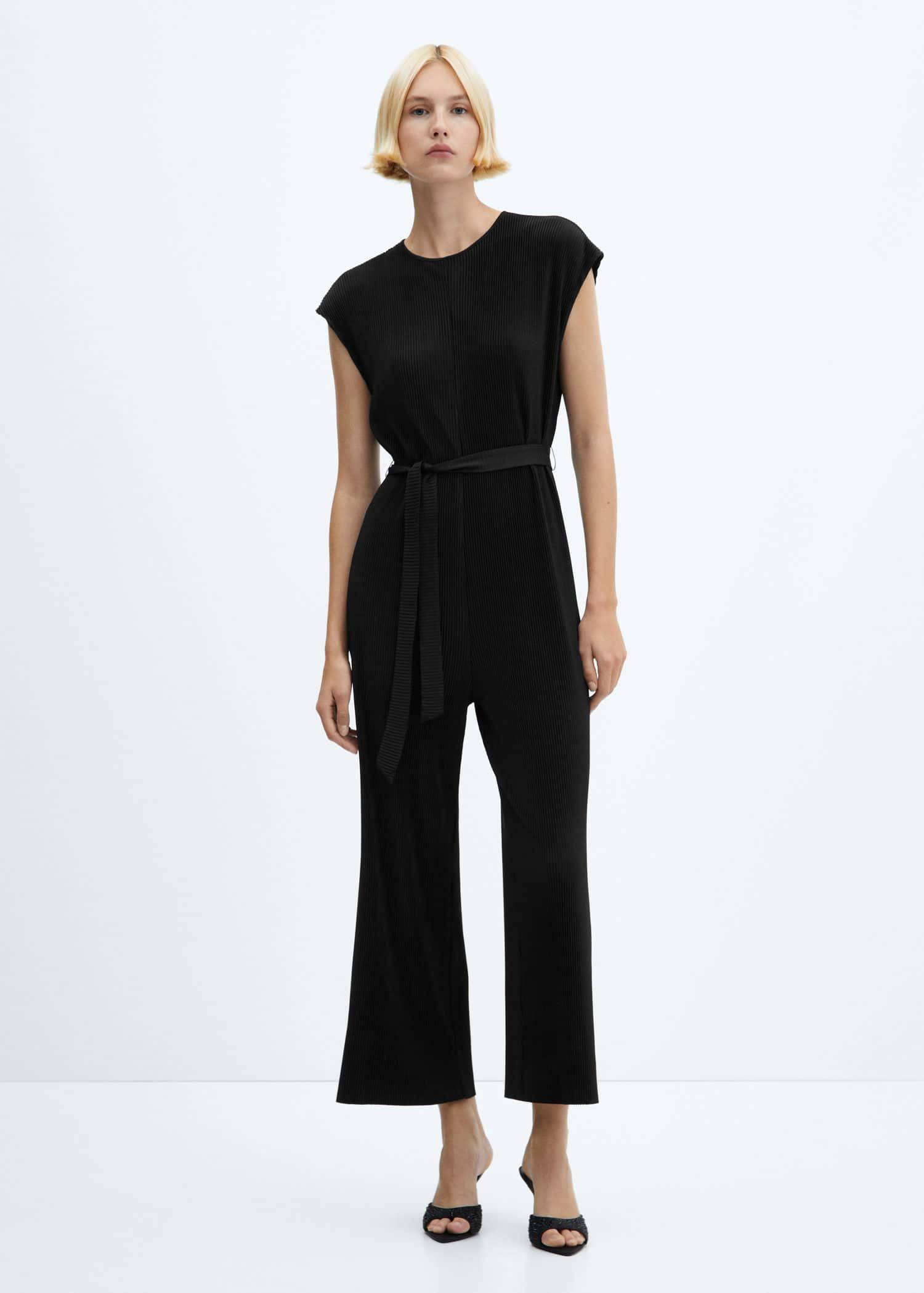 pleated jumpsuit with bow