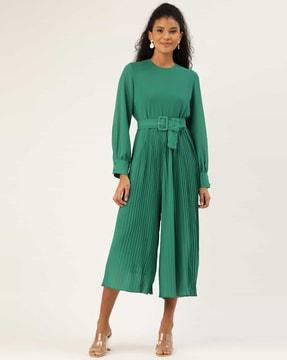 pleated jumpsuit with cuffed sleeves