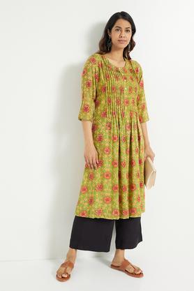 pleated kurta for women - green