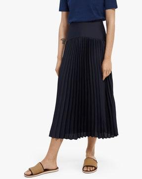 pleated mid-rise flared skirt