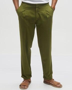 pleated mid-rise pants with insert pockets