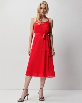 pleated midi a-line dress