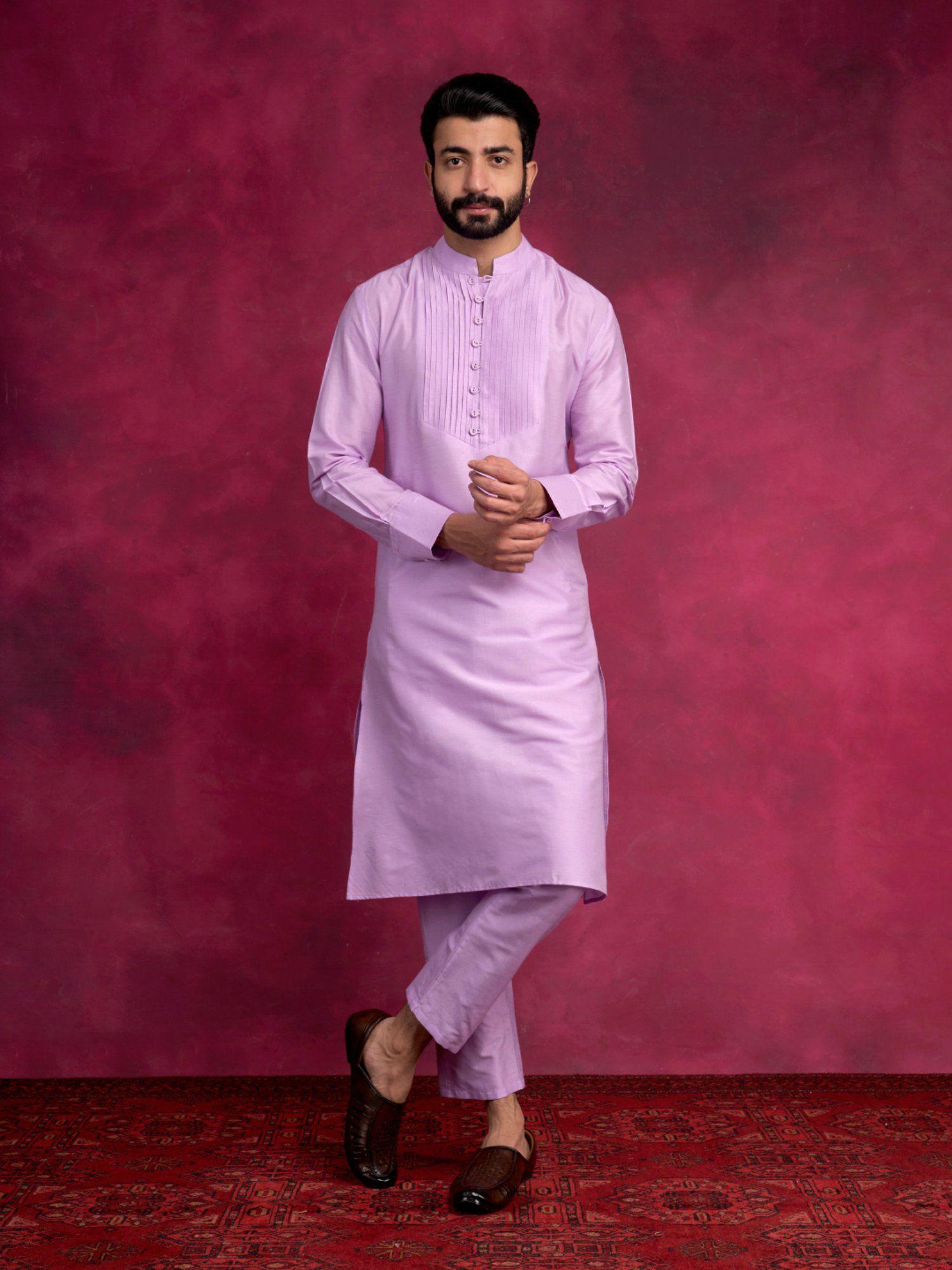 pleated neck yoke straight kurta-lavender