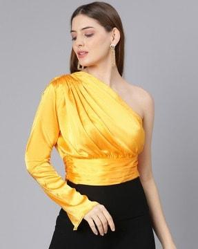 pleated one-shoulder top