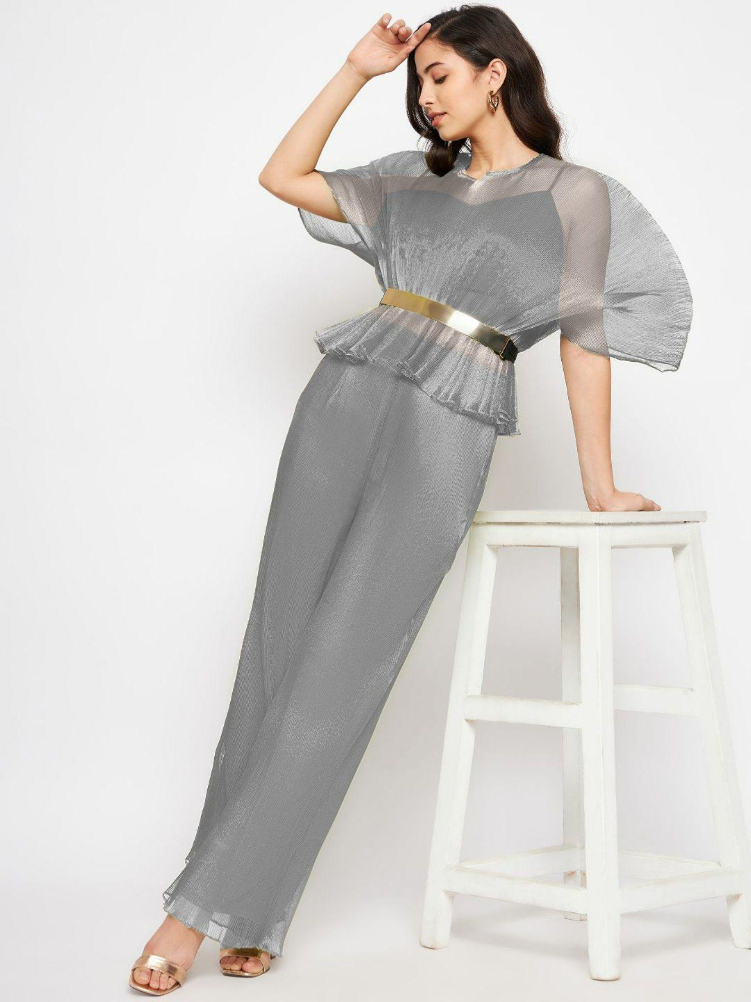 pleated organza pants-silver