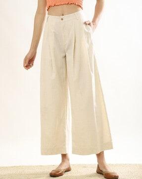 pleated pants with embroidery