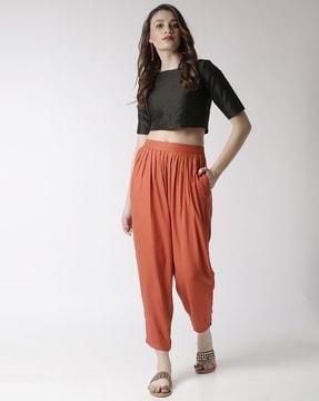 pleated pants with semi-elasticated waistband