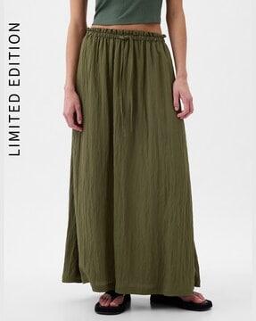 pleated paperbag waist pull-on maxi skirt