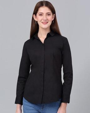 pleated regular fit shirt with spread collar