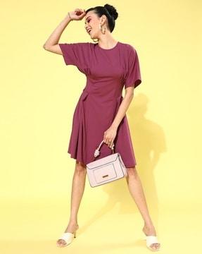 pleated round-neck a-line dress