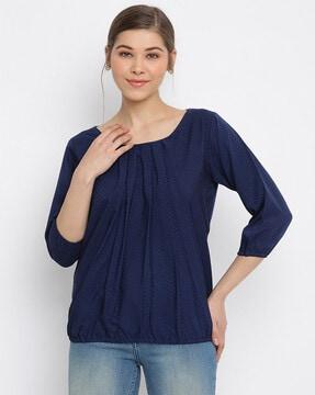 pleated round-neck top with bracelet sleeves