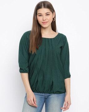 pleated round-neck top with bracelet sleeves