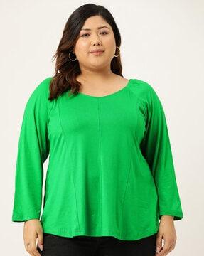 pleated round-neck top with raglan sleeves