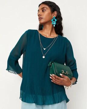 pleated round-neck top