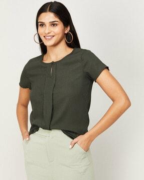 pleated round-neck top