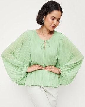 pleated round-neck top