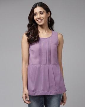 pleated round-neck top