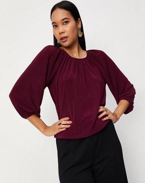 pleated round-neck top