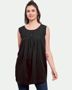 pleated round-neck top