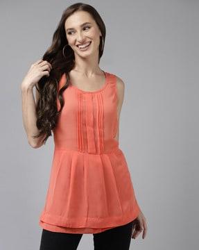 pleated round neck tunic top
