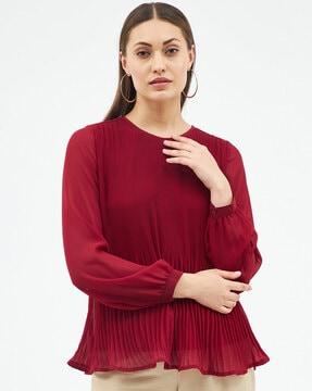 pleated round-neck tunic