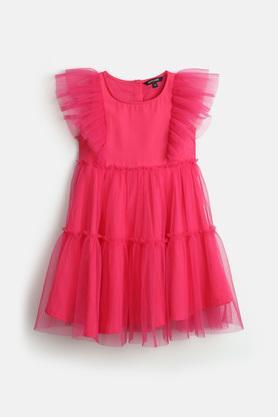 pleated ruffle sleeve dress for girls - pink