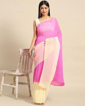 pleated saree with contrast border