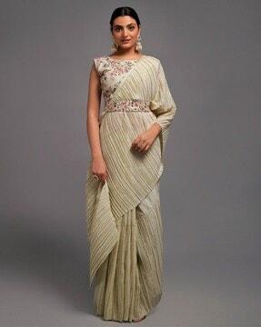 pleated saree with embroidered belt