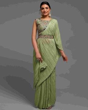 pleated saree with embroidered belt