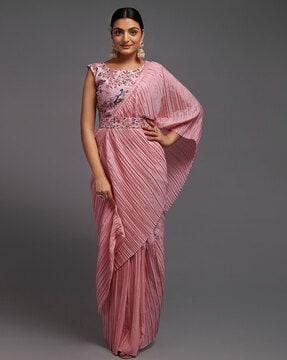 pleated saree with embroidered belt